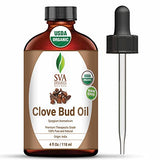 SVA Organics Clove Bud Oil 4oz (118ml) Premium Essential Oil with Dropper for Diffuser, Aromatherapy, Dental Care & Massage