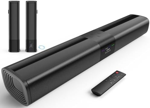 Sound Bar for Smart TV, 2 in 1 Detachable Home Audio Soundbar Speaker,20” Sound Bar for TV with Optical/AUX/HDMI-ARC/Bluetooth Connection for PC/Gaming/Projectors, Wall Mountable