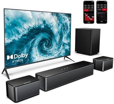 ULTIMEA 5.1 Sound Bar with Dolby Atmos, APP Control, 410W Peak Power, Surround Sound System for Smart TV, Surround and Bass Adjustable, Home Theater with Subwoofer, Poseidon D60 (2025 New Model)