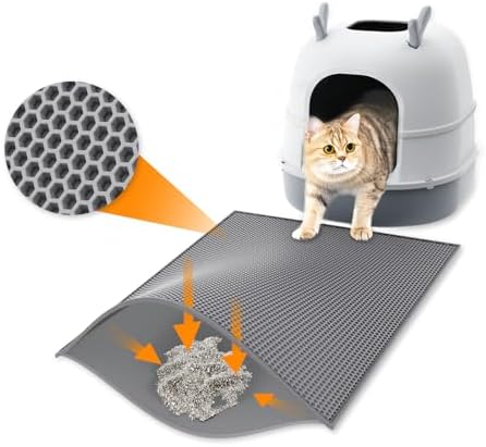Cat Mat for Litter Box, EVA Litter Trapping Mat, Double Layer Honeycomb Holes Design 24" X 15", Gray