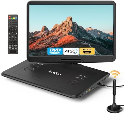 BOIFUN 17.5" Portable TV/DVD Player Combo with 15.6" Large HD Swivel Screen, Digital TV ATSC Tuner, Built-in Battery, Support HDMI in/USB/Micro SD/AV Out and Multiple Disc Formats, Black