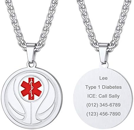 Supcare Medical Alert Necklace for Men Women, Stainless Steel Engraved Medical Emergency Pendant,Customized Medical ID Jewelry(16 Types)