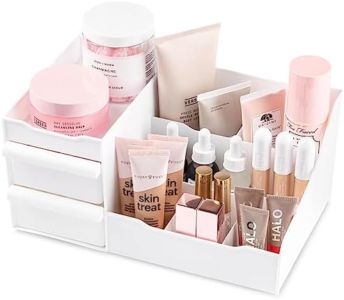 Mantello Makeup Organizer for Vanity, White Cosmetics Organizer, Cosmetic Organizer for Makeup and Toiletries, Make Up Organizers and Storage for Vanity's