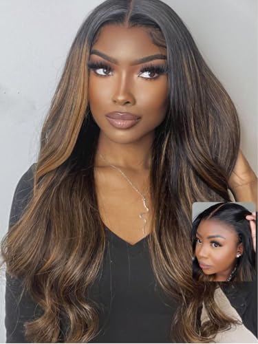 UNICE Bye Bye Knots Pre Everything Glueless Wig Balayage Brown 7x5 Lace Front Wigs Human Hair Body Wave Pre Plucked Pre Cut Bleached Knots Ready to Go Human Hair Wig 150% Density 16 inch