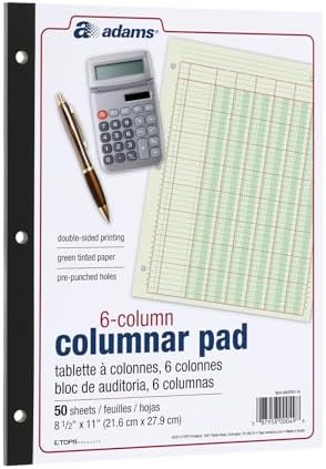 Adams Analysis Pad, 8 1/2" x 11", 100 Pages (50 Sheets), 6 Columns, Green