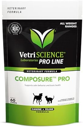 VetriScience Composure Pro - Calming Support Supplement for Cats & Dogs - Relaxation Bites with Colostrum Calming Complex & Vitamin B - Clinical Strength Calming Pet Aid Chews - 60 Chews