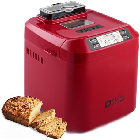 Bread Machine, Kitchen in the box 2LB 12-IN-1 Bread Maker, Gluten-Free Setting, Auto Fruit Nut Dispenser & Nonstick Pan, 2 Loaf Sizes,13H Reserve & 1H Keep Warm (Red)