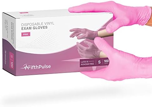 FifthPulse Pink Vinyl Disposable Gloves 100 Pack - Powder and Latex Free Medical Exam Gloves