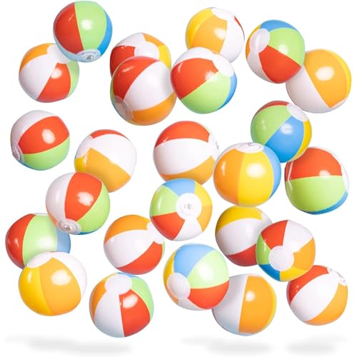 Top Race Mini Beach Balls Bulk Pack - 6 Inch Inflatable Rainbow Beach Balls for Kids - Ideal Pool Toys, Beach Ball Centerpieces for Tables, Lake Toys, Beach Theme Party Decorations - 25 Pack