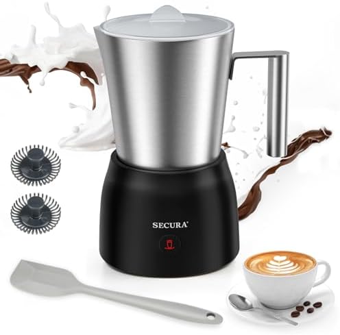 Secura 17oz Detachable Milk Frother and Steamer, Stainless Steel Electric Hot/Cold Foam Maker for Lattes, Cappuccinos & Hot Chocolate, Upgraded 2-in-1 Whisks, Non-Stick & Teflon-Free Design