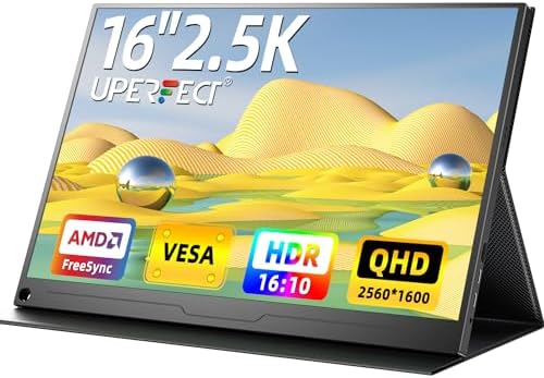 UPERFECT 2.5K Portable Monitor, 16" 2560x1600 QHD Portable Gaming Monitor HDR FreeSync Laptop Monitor w/VESA & Smart Case Matte IPS Eye Care External Second Screen for PC Laptop Phone Game Console