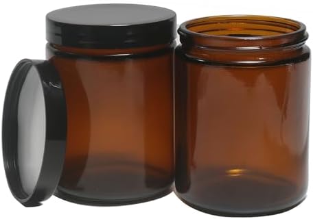 8oz Glass Jars with Lids, 2 pack Jars Amber 250g Empty Round Cosmetic Containers for Sample, Powder,Body Butter,Cream, Lotion, Spice