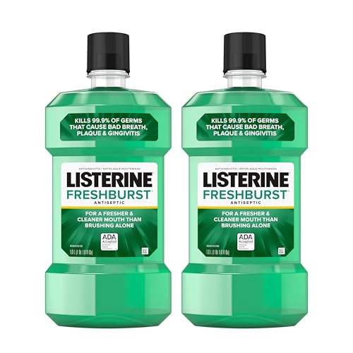 Listerine Freshburst Antiseptic Mouthwash for Bad Breath, Kills 99.9% of Bad Breath Germs & Fights Plaque & Gingivitis, ADA Accepted Mouthwash, Spearmint, Convenience Pack, 1 L, 2 Pack