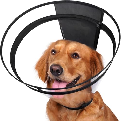 Dog Cone, Transparent Recovery Collar for Large Medium Small Dogs, E Collar After Surgery to Stop Licking, Depth Adjustable Soft Cone Not Block Vision