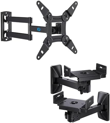 Pipishell Full Motion TV Monitor Wall Mount Bracket for Most 13-42 Inch TVs & Monitors, Max VESA 200x200mm up to 44lbs PISF1, Speaker Wall Mounts up to 50 lbs, 1 Pair, PISM03
