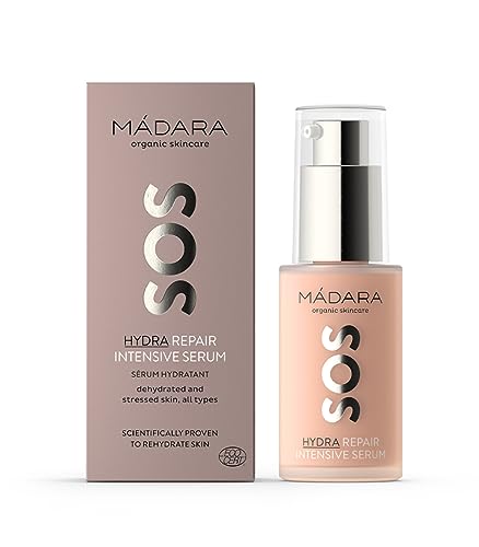 MÁDARA Organic Skincare | SOS Hydra Repair Intensive Face Serum - With Northern Peony, Linseed And Hyaluronic Acid, For Dry, Dehydrated Skin, Dermatologically Tested, Vegan, 1 oz