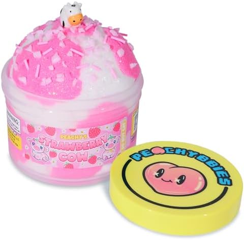 Peachybbies Slime Strawberry Cow Cloud Slime, Made in USA Premium Slime, 100% Authentic Peachybbies, 7 oz., Scented Slime for Kids, ASMR, Cow Slime Birthday Gifts, Fidget Toys
