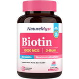 NatureMyst Biotin 10000 mcg, High Potency, Biologically Active, Cold-Pressed Coconut Oil for Maximum Absorption, No Gelatin, Hair, Nails, Skin, 60 Vegetarian Softgels