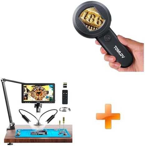 TOMLOV P10 Microscope for Adults Kids, Handheld Coin Magnifier with Light for Error Coins, Collector Portable 100X Jewelers Loupe+DM9 Max Flex