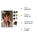 NAYOO Clip in Bangs - 100% Human Hair Bangs Clip in Hair Extensions, Light Brown Clip on Bangs Wispy Bangs Fringe with Temples Hairpieces for Women Curved Bangs for Daily Wear