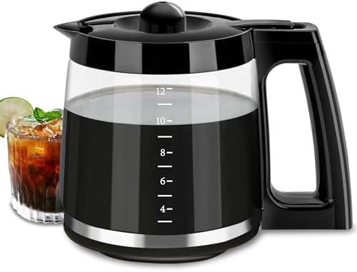 12-Cup Glass Carafe Replacement Pot, Compatible with Hamilton Beach Coffee Maker Models 46310, 49976, 49966, 49350, 49957, 49954, 49933, 49980A, 49980Z, 49983, 49618, 46300, and 49950.