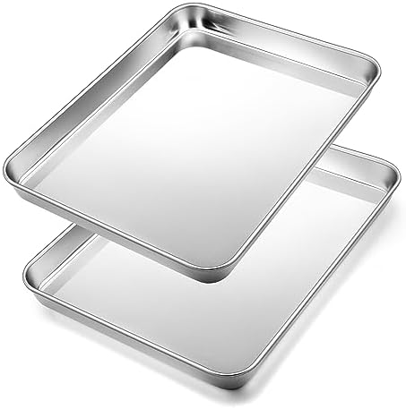 2Pcs Baking Sheet Pan Set, Joyfair Stainless Steel Cookie Sheets, Commercial Metal Pans Toaster Oven Tray Bakeware for Jelly Roll/Bread/Bacon, Heavy Gauge, Rust-free & Dishwasher Safe (10.4 Inch)