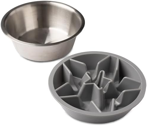 Leash Boss Slow Feeder Dog Bowls - Cup Maze Puzzle Food Bowl with Feeder Holes, Fits into Elevated Pet Feeders - Slow Eating for Large, Medium & Small Sized Breeds
