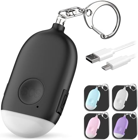 Personal Alarm Keychain for Women Self Defense - USB Rechargeable 130 dB Loud Safety Siren Whistle with LED Light – Panic Button or Pull Pin Alert Device Key Chain by WETEN (Black)