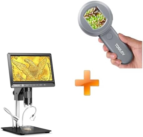 TOMLOV P10 Microscope for Adults Kids, Portable 100X Illuminated Jewelers Loupe, Handheld Coin Magnifier with Light for Collectors+DM702