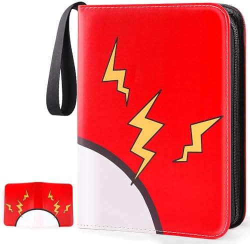 Card Binder 4-Pockets, 400 Pockets Card Holder with 50 Removable Sleeves, Trading Card Collector Zipper Album Holder, Red
