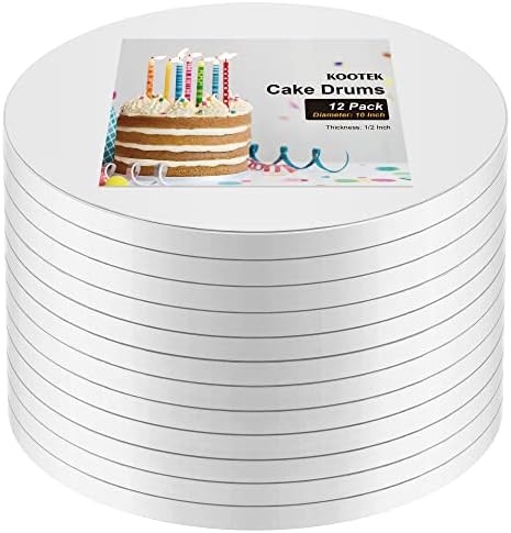 Kootek Cake Boards Drum 10 Inch Round, 1/2" Thick Cake Drums, Cake Decorating Supplies White 12 Pack Sturdy Cake Corrugated Cardboard for Multi-Layer Cakes