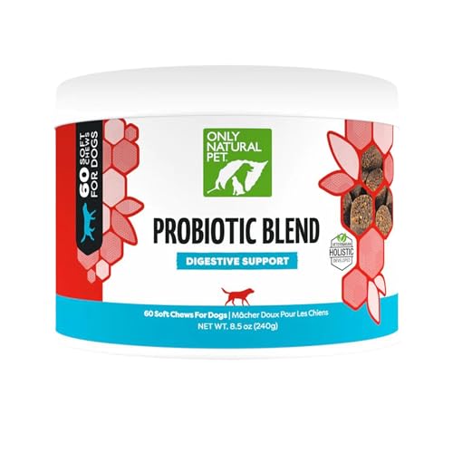Only Natural Pet Probiotic Dog and Cat Supplement - Digestive & Gut Health Enzyme Formula, Puppy & Canine Digestive Chews, Best for Stomach Relief & Gas Aid - Soft Chews, 60 Count.