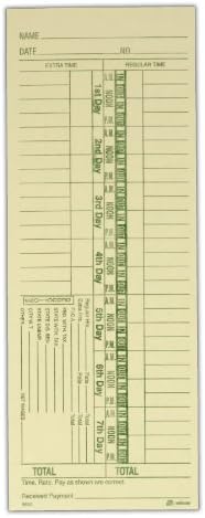 Adams Time Cards, Weekly, 1-Sided, Numbered Days, 3-3/8" x 9", Manila, Green Print, 200-Count (9652-200)