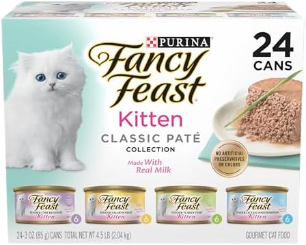 Purina Fancy Feast Tender Ocean Whitefish, Turkey, Chicken and Salmon Feasts Wet Kitten Food Variety Pack - (Pack of 24) 3 oz. Boxes