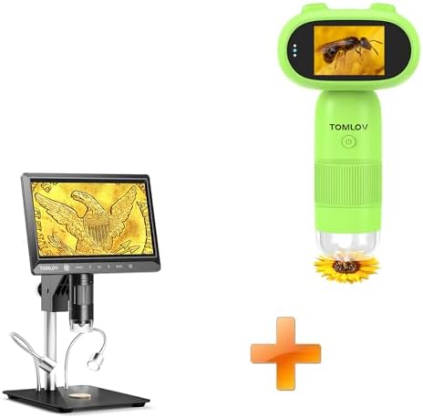 TOMLOV P30 Microscope for Kids, Portable 1000X Slides Digital Microscope with 2" Screen, HD 16MP Camera & 1080P Video+DM702