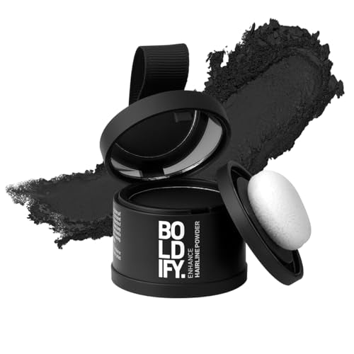BOLDIFY Hairline Powder - Root Touch Up Hair Color for Gray Coverage - Bald Spot Concealing Hair Powder for Women & Men - 48-Hour Stain-Proof - Black
