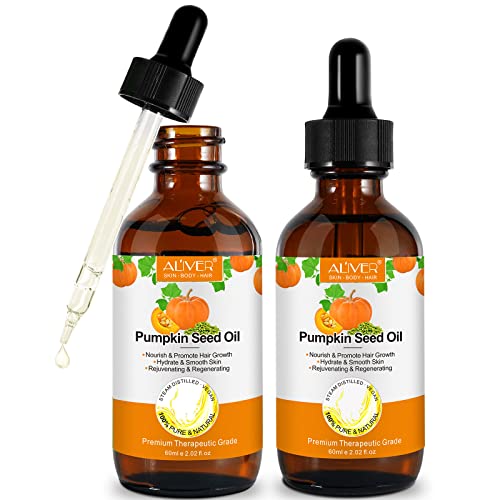 Pumpkin Seed Oil 2 Pack, Pure Cold Pressed Pumpkin Seed Oil for Dry Damaged Hair Growth, Moisturizing Scalp, Nourishment for All Hair Types