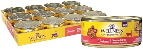 Wellness Complete Health Gravies Natural Grain Free Wet Canned Cat Food, Salmon Entree in Ample Gravy, 5.5 Ounces (Pack of 12)