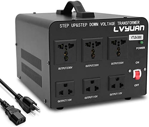 LVYUAN 3000 Watt Voltage Converter Transformer Heavy Duty Step Up/Down AC 110V/120V/220V/240V Power Converter with 3 US Outlets, 3 Universal Outlets, Resettable Circuit Breaker protection