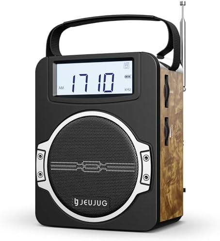 Radio Portable AM FM Digital Radios Clock Radio with Bluetooth 5 Watts Loud Speaker Rechargeable AM FM Radios Plug in Wall Battery Operated Best Reception for Home Outdoor Great Retro