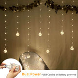 YOLIGHT Wishing Ball Curtain Lights 200 LED Window Curtain String Lights with Remote, USB Battery Powered Twinkle Globe Fairy Lights for Wedding Party Bedroom Christmas Decoration (Warm White)