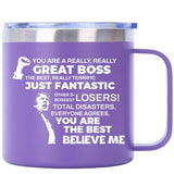 Cessfle Funny Boss Gifts for Men Women, 14oz Worlds Best Boss Mug Funny Trump Mug Gifts for Boss, Boss Lady Gifts, Best Boss Ever Mug, Boss Day Gifts Promotion Gifts Coworker Leaving Gifts (Purple)