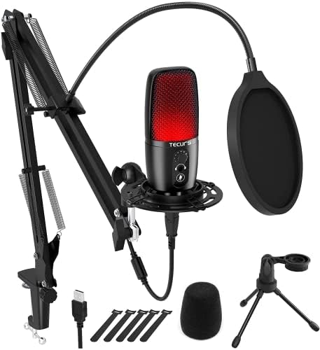 TECURS USB Microphone Condenser, PC Microphone Kit for Computer, Streaming Mic with Adjustable Boom Arm, Gaming Microphone for Podcast, Twitch, YouTube, PS4, PS5