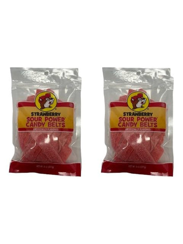 Buc-ee's 8oz Sour Candy Belts - Strips - Tape - 2 Pack - 4+ Flavors Available (Strawberry Sour Power)