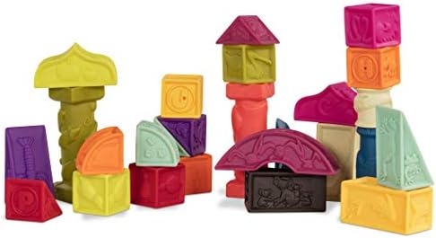 B. toys- B. baby- Elemenosqueeze- Baby Blocks- 26 Soft Sort & Stack Blocks With Alphabet – Architectural Building Blocks – Shapes, Letters & Animals – 6 Months +