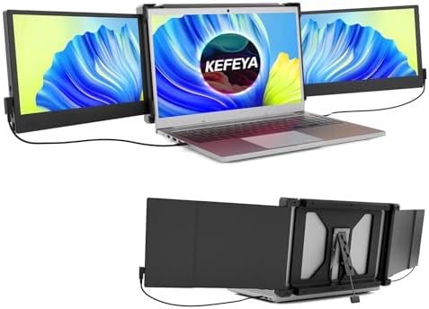Laptop Screen Extender, 12” Full HD IPS Display Portabe Monitor for Laptop, Attachable Dual Monitor, HDMI/USB-A/Type-C Plug and Play for Windows, Chrome & Mac