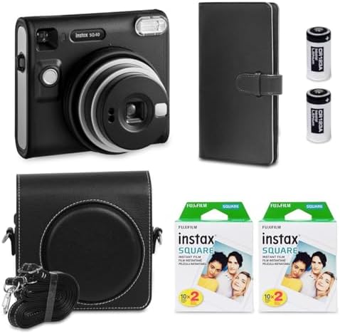 Fujifilm Instax Square SQ40 Instant Camera Vintage Black + Fuji Instax Film Value Pack (40 Sheets) + Shutter Accessories Bundle, Includes Style Compatible Carrying Case, Photo Album 80 Pockets