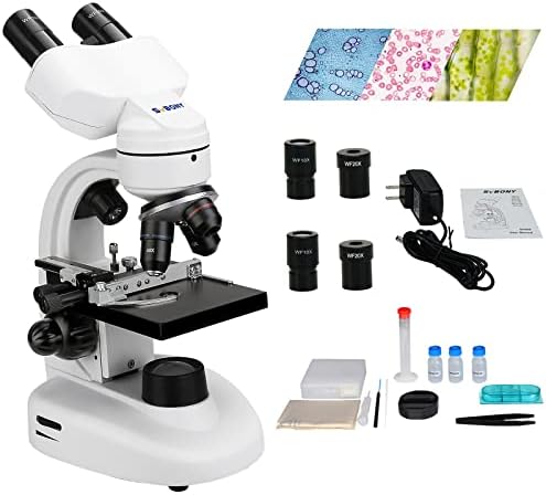 SVBONY SV605 Compound Binocular Microscope for Students, 80X-1600X,Two-Layer Mechanical Stage Microscope for Beginner, Dual LED Illumination, Kit for Adults Home Education School Lab