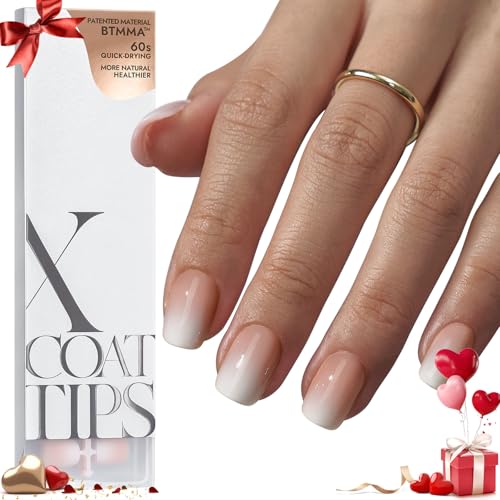 BTArtboxnails XCOATTIPS Ombre Nails - Extra Short Square Press on Nails, 150Pcs 15 Sizes Nude Square Nails Peach, Soft Gel Nails False Nail, Soak Off Acrylic Fake Nails Extensions