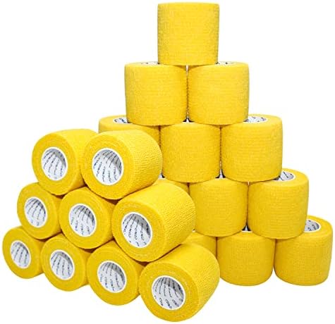 Self Adherent Cohesive Bandage 2"x5 Yards First Aid Bandages Stretch Sport Athletic Wrap Vet Tape for Wrist Ankle Sprain and Swelling,Yellow(24 Rolls)